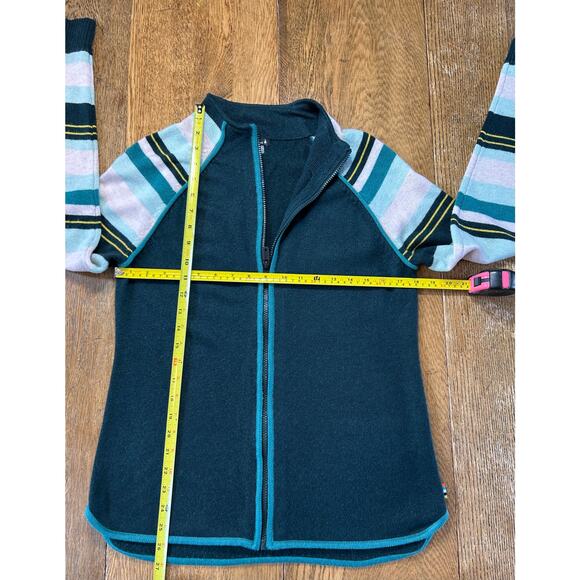 SmartWool Zip Cardigan Deep Green & Stripe Sleeve Sz L Merino SWO19272 - Picture 4 of 12